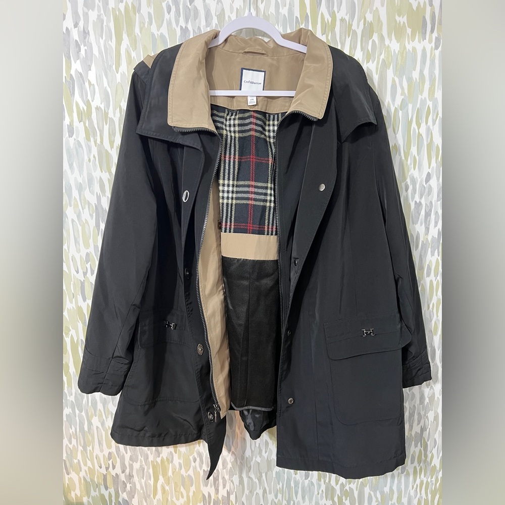 2X Black and Tan Coat with Removable Plaid Lining